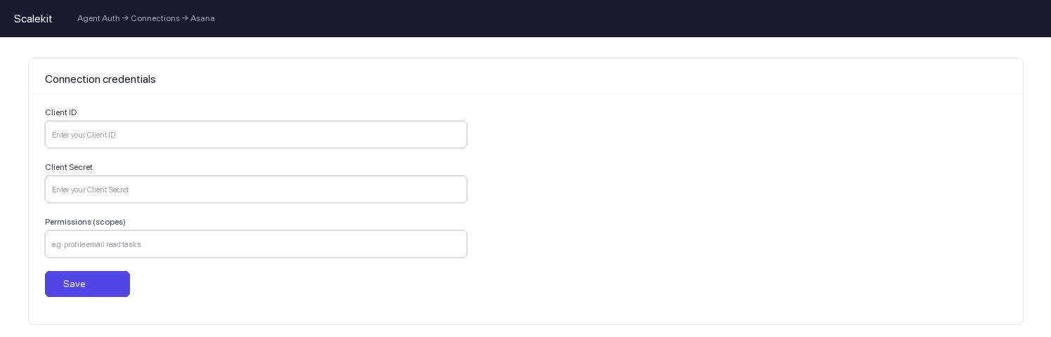 Add credentials in Scalekit dashboard