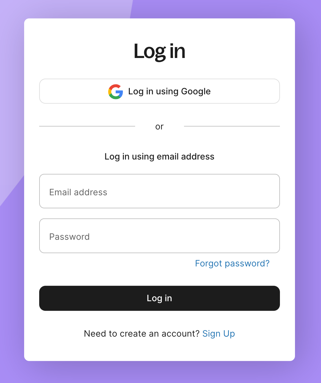Login page with password and social auth methods