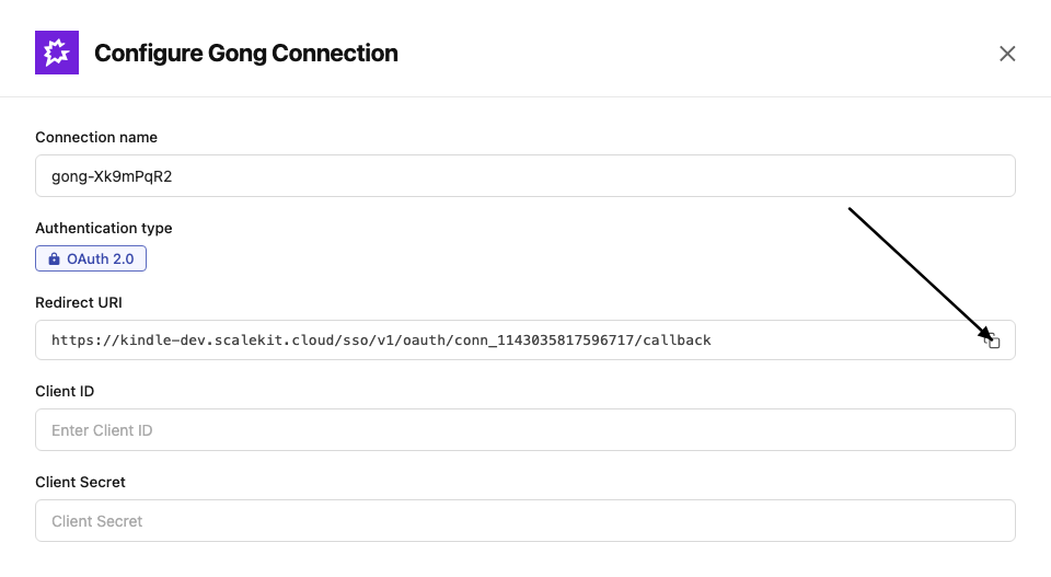 Copy redirect URI from Scalekit dashboard