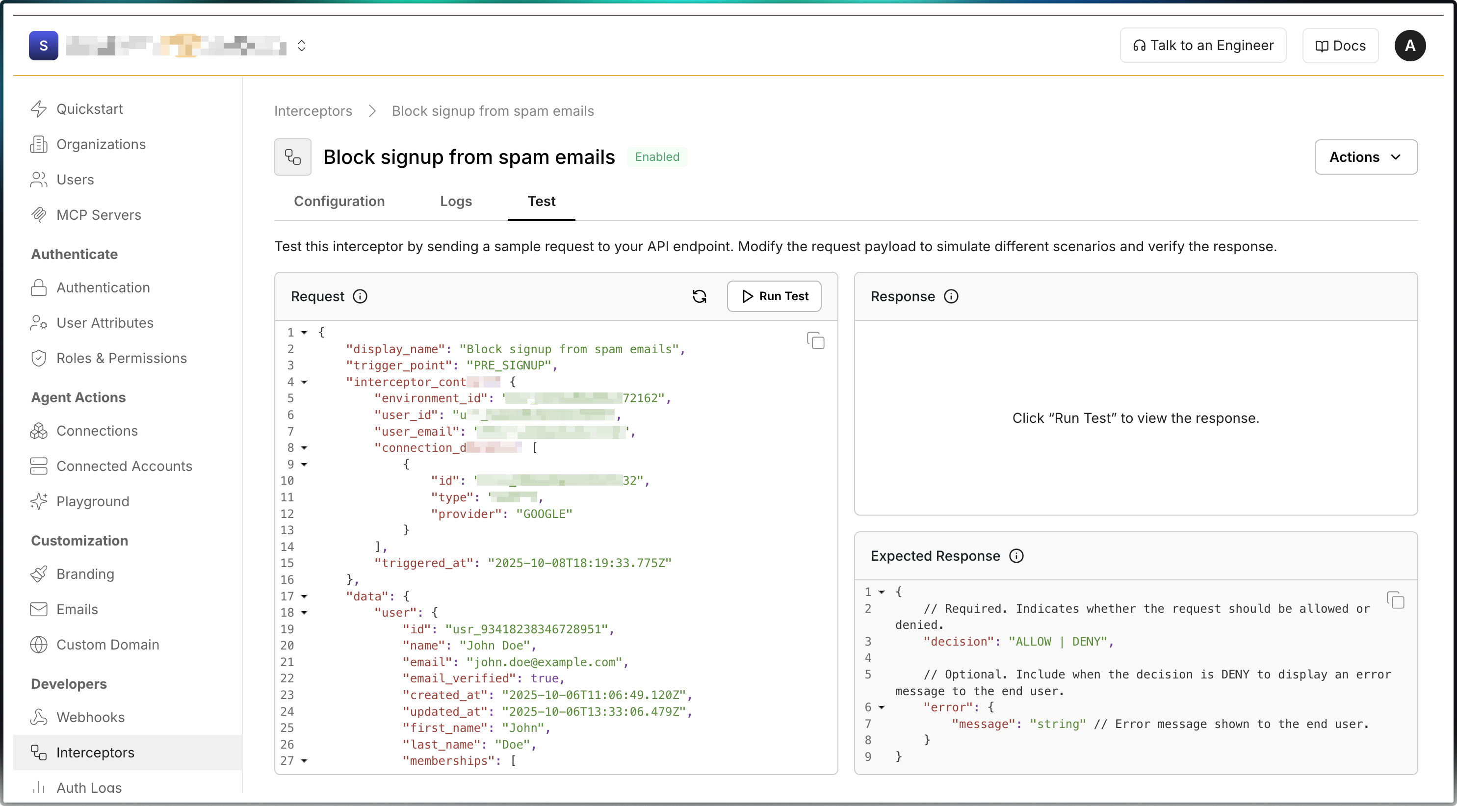 Interceptors test tab example